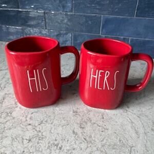 Rae Dunn HIS & HERS Mug Set - Red/White